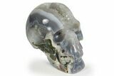 Polished Banded Agate Skull with Quartz Crystal Pocket #237026-1